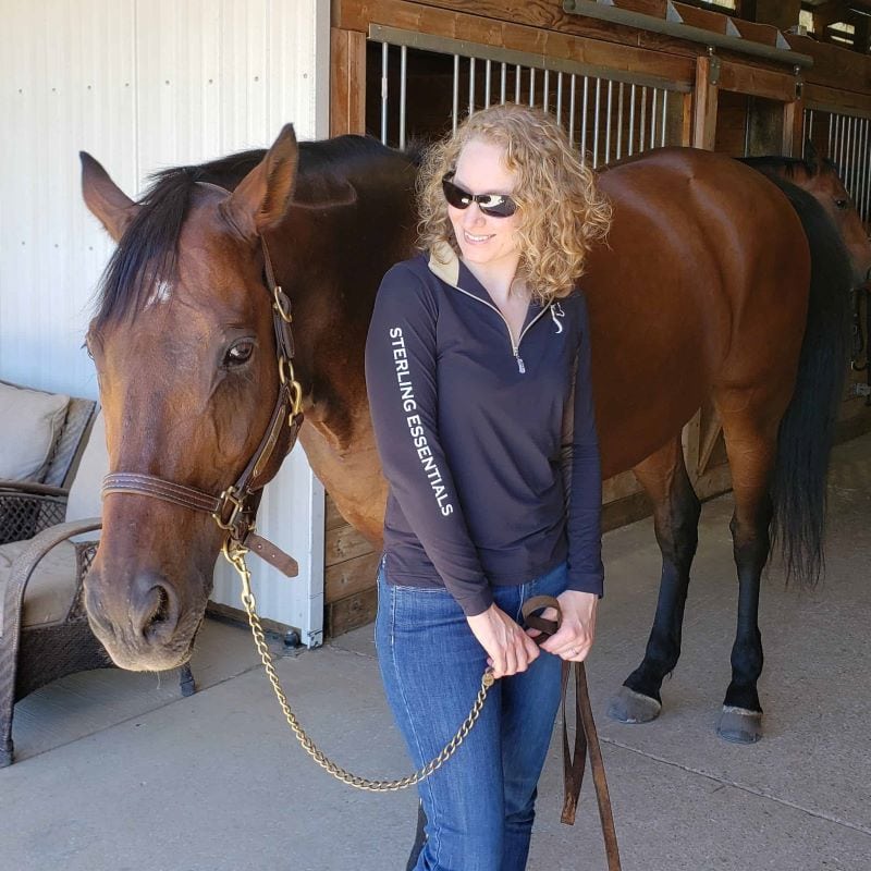 Sterling Essentials founder, Teal Shoop, with her horse.